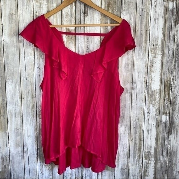 BCBGeneration Tops - BCBGeneration Pink Ruffle Open Back Blouse